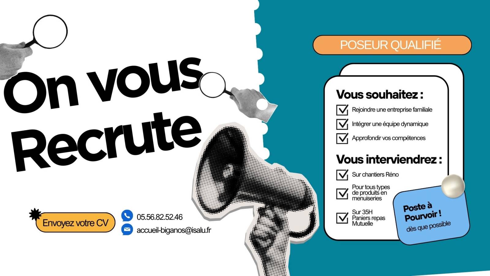 Offre d'emploi Poseur Menuiseries Bassin Arcachon ISALU